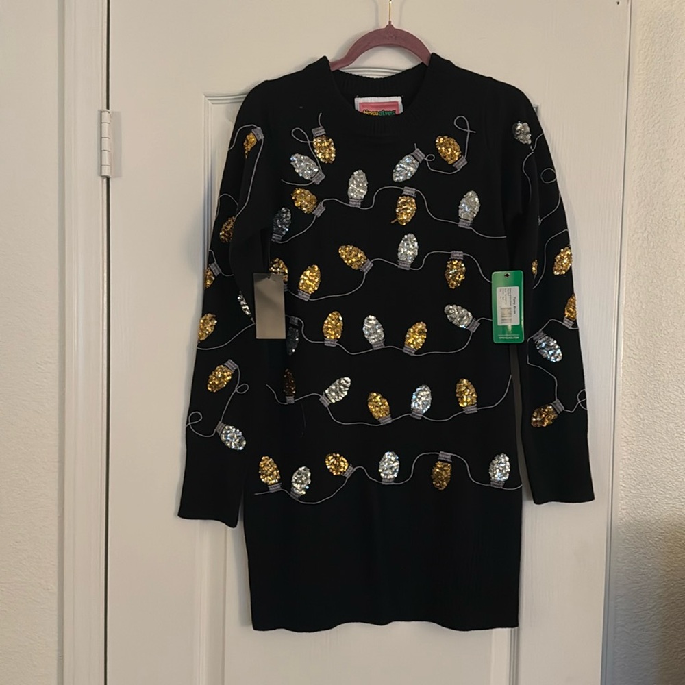 Tipsy Elves Women’s Christmas Light Strand Sequin Sweater Dress - NWT